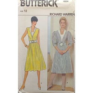 UNCUT Butterick 4834 Vintage 1980s Sewing Pattern For Womens Dress & Belt